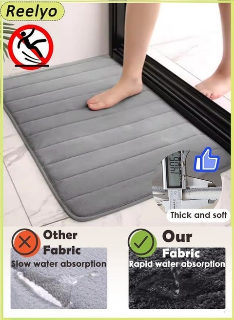 Bathroom Rug Quick Dry Mats, Soft and Absorbent Bathroom Rugs, Rubber Backing Machine Washable Shower Floor Rugs, Bathmat Runner, Bathroom Home Decor Accessories（Grey 40*60cm）